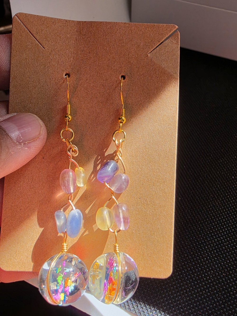 Gold-Plate Iridescent Bead Drop Earrings - Multicolor
